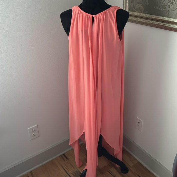 MICHAEL- Michael Kors Caribbean Pink (peach) sleeveless V cleavage Flowy dress S - Picture 4 of 6
